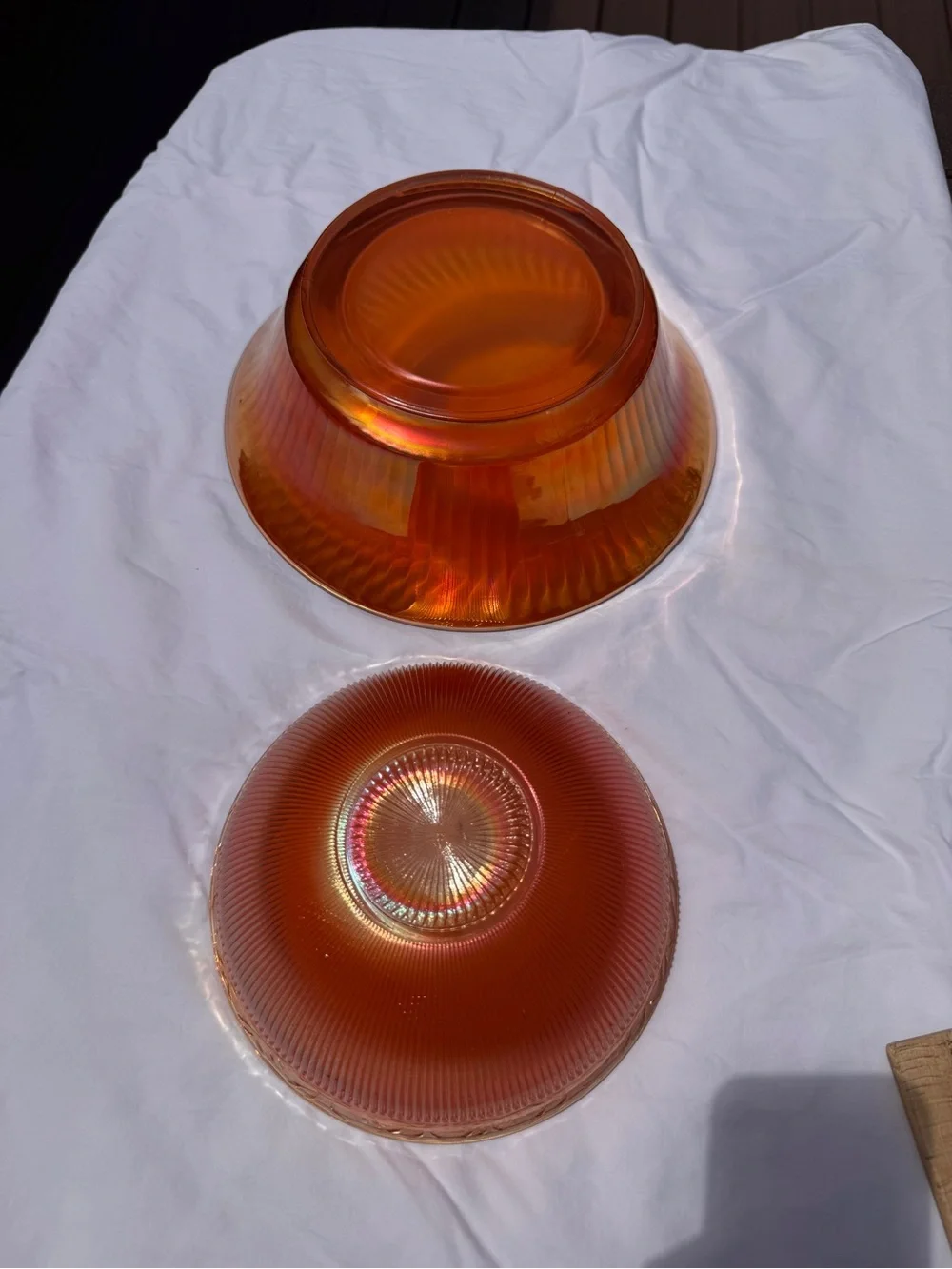 Iridescent Amber Carnival Glass Bowls - Set of 2